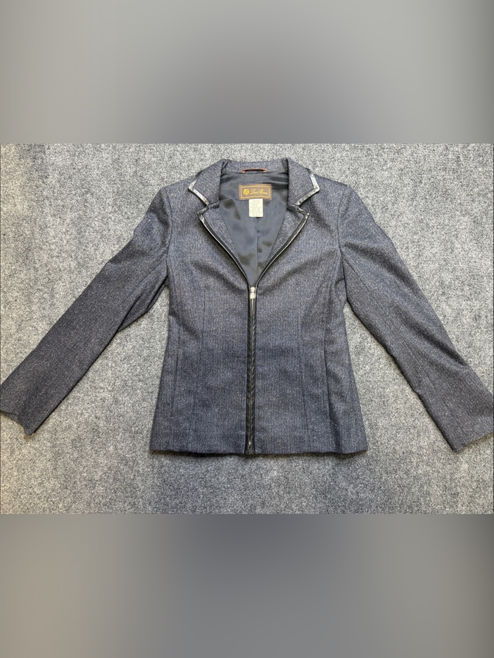 Loro Piana Women Blazer Jacket Gray Wool Silk Leather Trim Zip Front Italy Sz 40